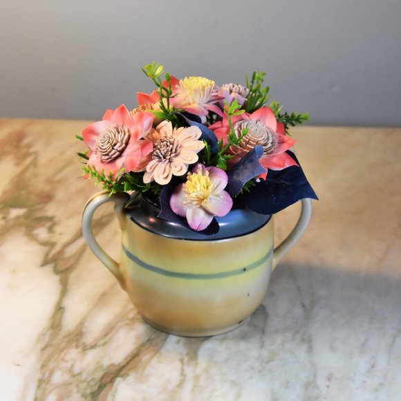 Antique lusterware hand painted lighthouse sugar bowl with Sola Wood flowers - Picture 4 of 9